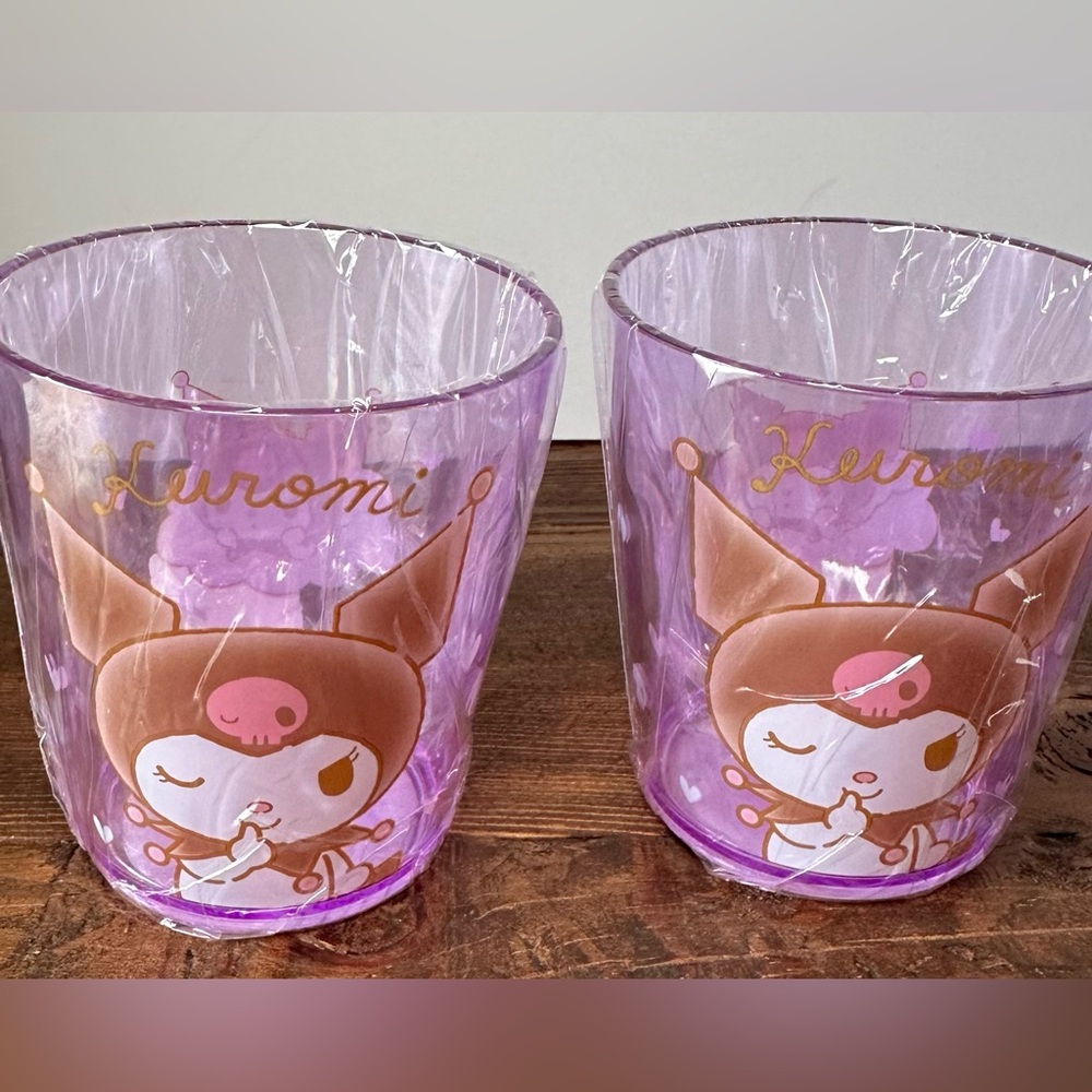 Sanrio Kuromi  Purple Cups‎ -Two Plastic Glasses 260ml Daiso Japan.